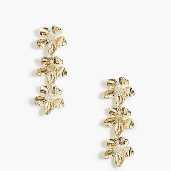 J. Crew Gold Floral Statement Dangle Earrings - Picture 1 of 5
